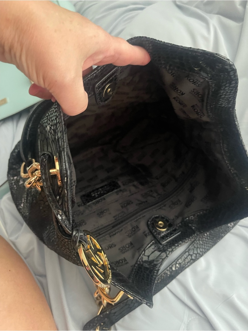 Michael Kors Black Snake-Embossed Shoulder Bag with Wallet - Picture 6 of 6